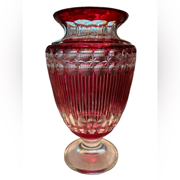 Antique Art Deco Val St Lambert Belgian heavy crystal vase glass Cranberry 11” - Picture 1 of 7